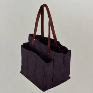 Gray Market Tote Bag with Brown Handles